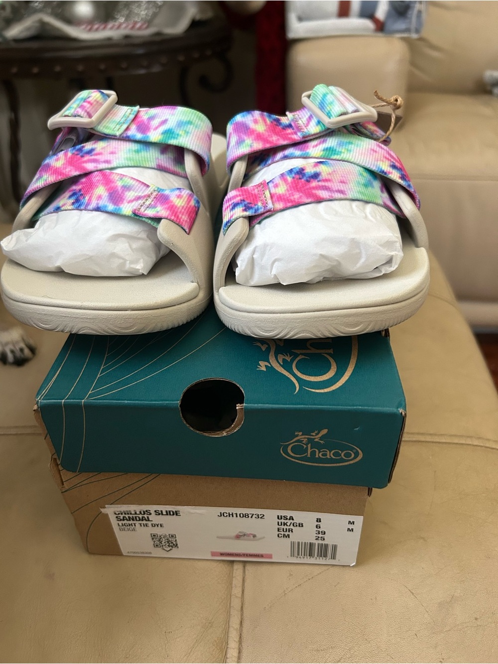 Chaco Women Tie-Dye Pink Blue Green Adjustable Slide Sandals